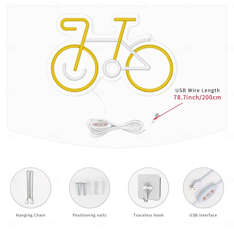 Minimalistic Bicycle Neon Sign, Bike Neon Sign Light 5V USB Powered for Home Décor, Living Room A Cyclist, Home Decoration, Side Table Statue Decor, Bicycle Art Wall Decor3