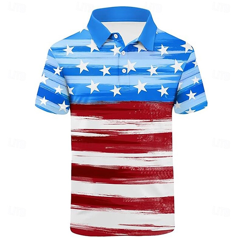 Men's Star Polo Short Sleeve Polo Shirts Collared Shirts Casual School Outdoor Daily Wear Home Wear 3D Print Summer Spring Fall Blue