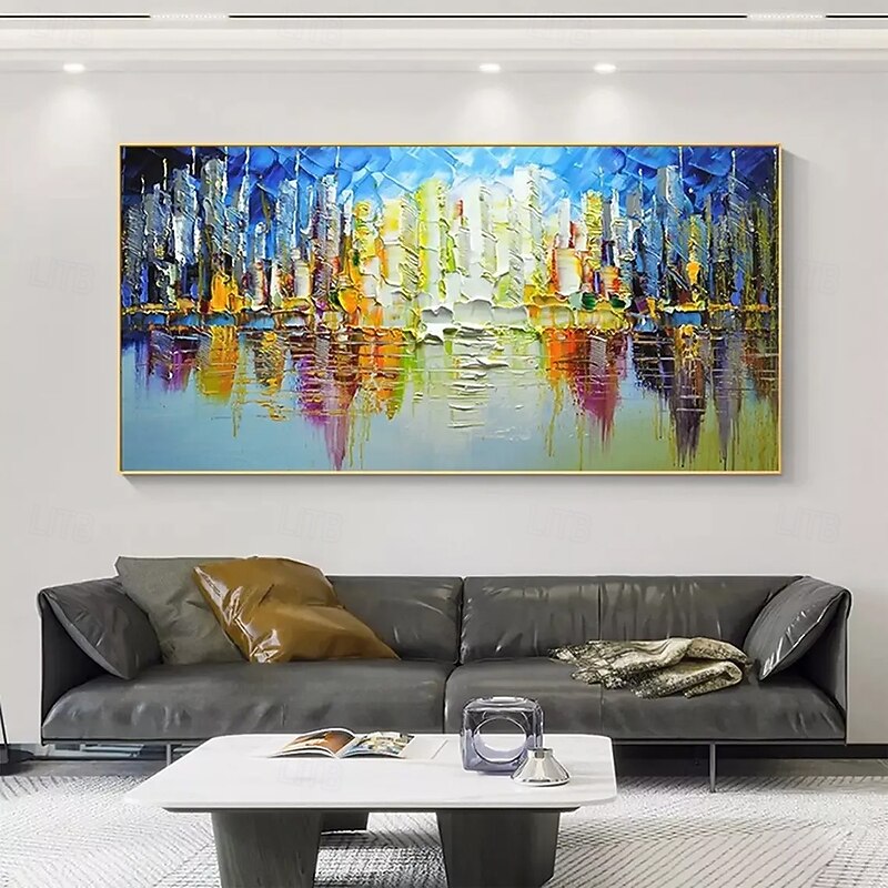 Mintura Handmade Texture City Landscape Oil Paintings On Canvas Wall Art Decoration Modern Abstract Picture For Home Decor Rolled Frameless Unstretched Painting4