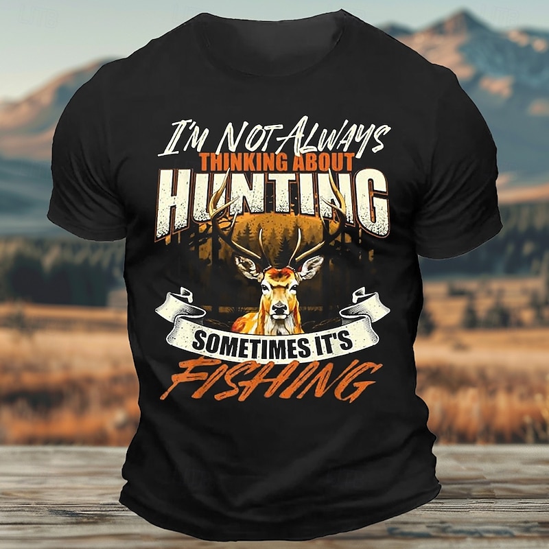 Men's Funny Fishing Hunting T Shirt Tee Top 100% Cotton Short Sleeve Graphic Shirt Black Army Green Dark Blue Comfortable Tee Street Sports Outdoor Fashion Designer Clothing4