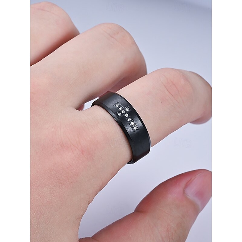 Men's Stainless Steel Cross Rings with Rhinestone Inlay, Durable Christian Jewelry, Ideal for Daily Wear, Church, and Gifts4