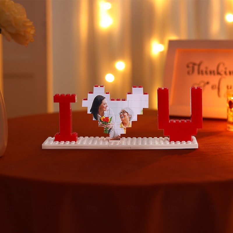 Personalized Photo Building Brick Puzzle Custom Best Gift for Mom – Wedding Gift for Couple, Heart-Shaped Double-Sided Photo Puzzle, 3D Art with Photo Frame