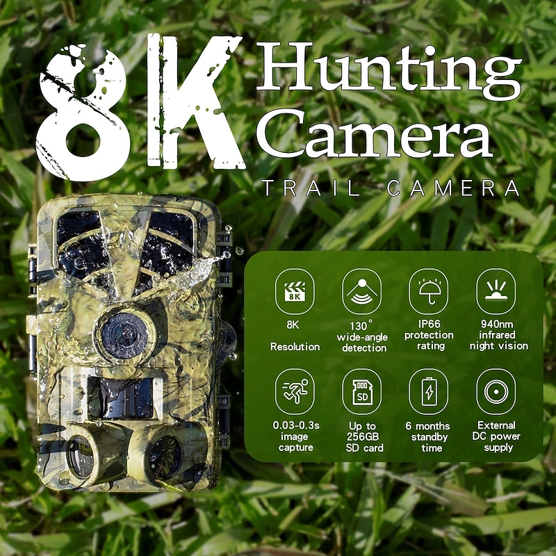 PR906 8K 60MP Digital Hunting Trail Camera Wildlife Camera With Night Vision Motion Activated Outdoor Trigger Camera