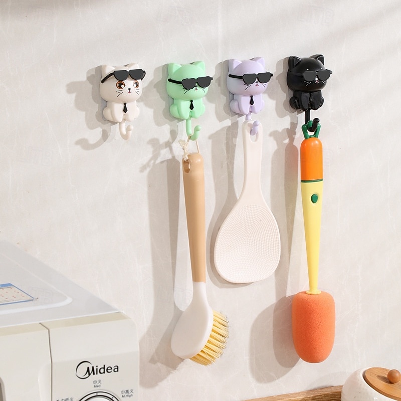 Cartoon Stretchable Cat Wall Hook, Creative Strong Adhesive Hooks, No-Drill Wall Mounted Organizer for Entryway3