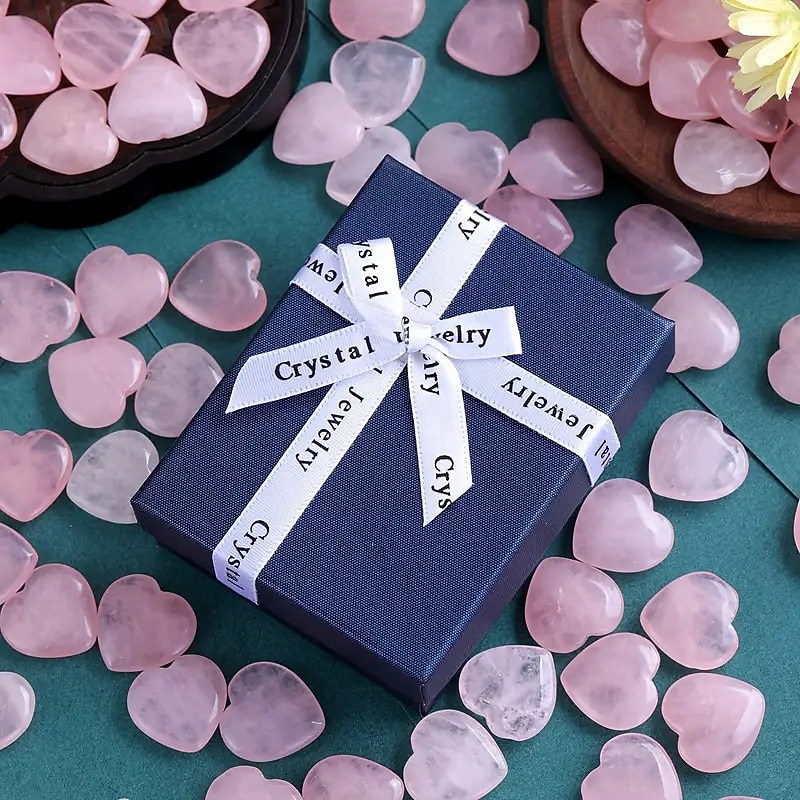 Valentine's Day Heart-Shaped Stone Gift Box, 2cm Rose Quartz Heart Stone, Natural Peach Rose Quartz, Heart-Shaped Crystal Stone in Gift Box, Romantic Gift for Lovers4