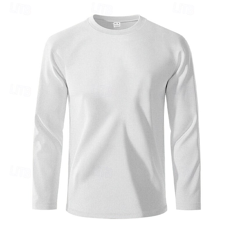 Men's T Shirt Tee Waffle Knit Tee Tee Top Long Sleeve Crew Neck Spring &  Fall Plain Fashion Designer Basic Classic Vacation Street Going out Black White Khaki Top Tee for Men2