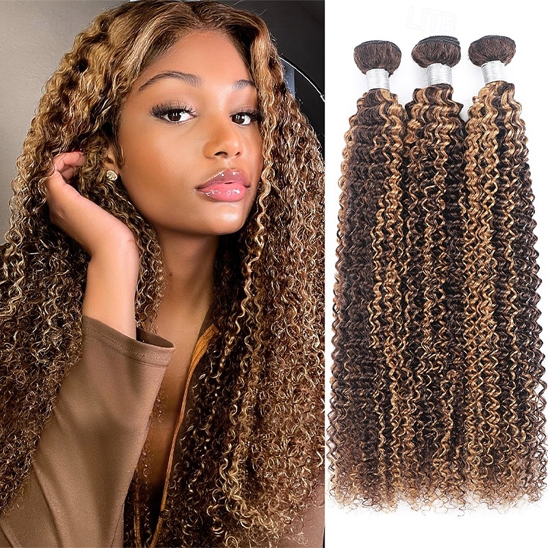 Piano Color P4/27 Human Hair Hair bundle Curly Wave 3 bundles 12-28inch