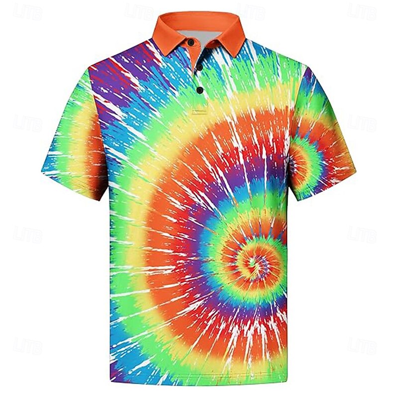 Men's Geometric Golf Shirt Short Sleeve Polo Shirts Collared Shirts Casual Outdoor Athleisure Home Wear 3D Print Rainbow