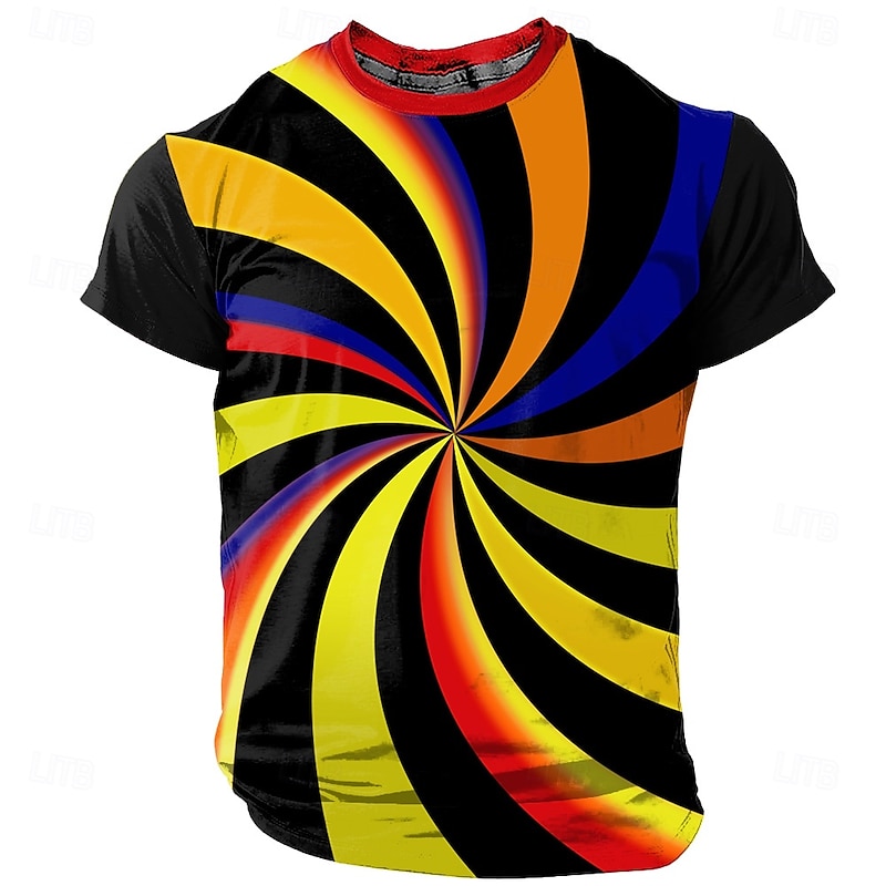 Men's Geometric T Shirt Short Sleeve T shirt 3D Print Crew Neck Shirt Exaggerated Designer Party Holiday Club Yellow Blue Purple Summer Spring Clothing Apparel S M L XL XXL XXXL - Main Image
