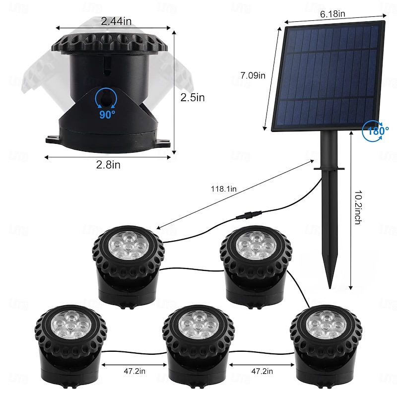 Solar Waterproof Pool Light - 5 Heads 6 LED Beads, Underwater Pond & Aquarium Lighting, Energy-Saving for Outdoor Pathway Garden Patio and Pool 1pc2