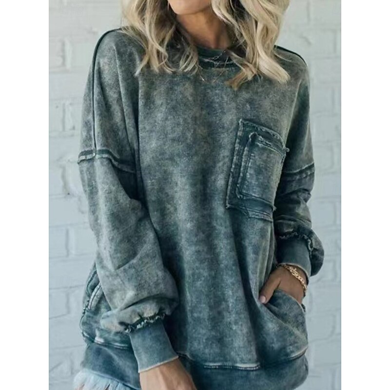 Women's Pullover Sweatshirt Tie Dye Fashion Streetwear Long Sleeve Crew Neck Regular Tops Street Casual Patchwork Yellow Red Gray Spring Fall Winter