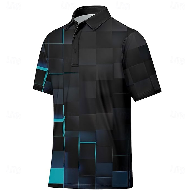 Men's Geometric Golf Shirt Short Sleeve Polo Shirts Collared Shirts Casual Outdoor Athleisure Home Wear 3D Print Black3