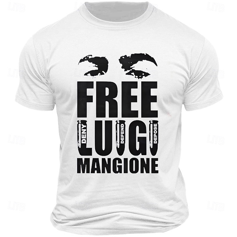 Free Luigi Men's Letter Printed T Shirt Tee Top 100% Cotton Short Sleeve Graphic Shirt White Comfortable Tee Vacation Street Fashion Designer Clothing