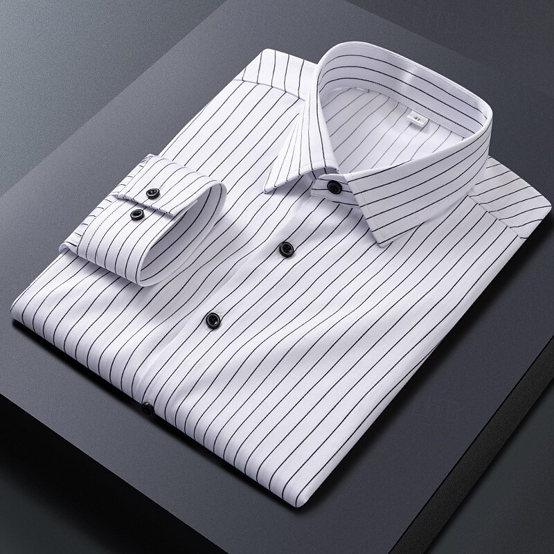 Men's Dress Shirt Striped Shirt Non Iron Shirt Wedding Outdoor Black White Gray Long Sleeve Collar Summer Spring Clothing Apparel3