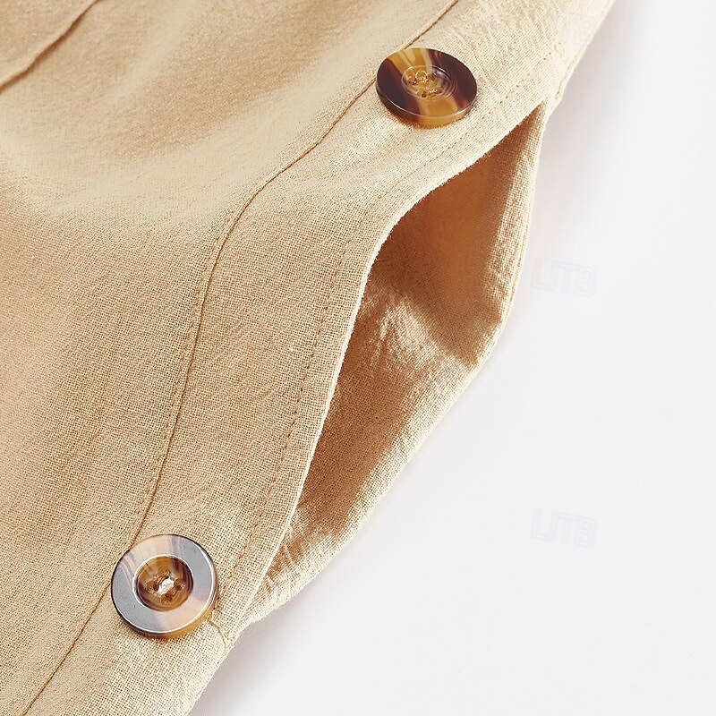 Men's Linen Pants Trousers Summer Pants Beach Pants Elastic Waist Side Button Pleats Plain Comfort Breathable Full Length Casual Daily Holiday Vacation Fashion Black White3