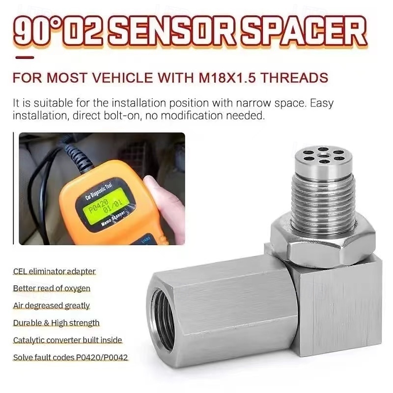 M18*1.5 Exhaust Catalyst Rear Oxygen Sensor Spacer 90 Degree Mini Catalyst Lambda O2 Adapter CEL Fix