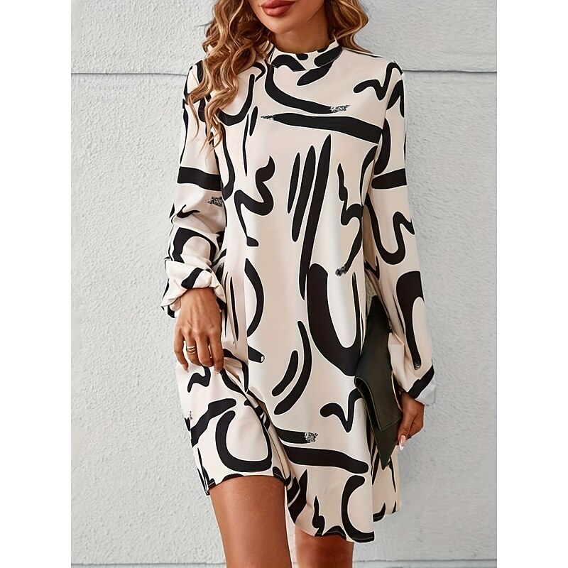 Women's Graphic Turtleneck Mini Dress Long Sleeve Summer Spring