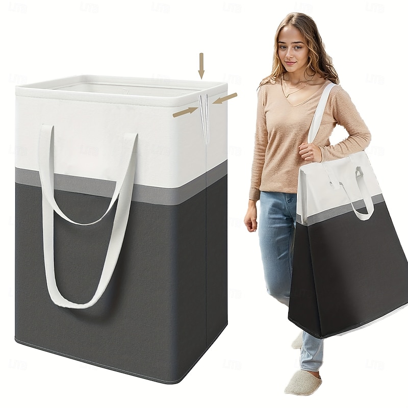 1PC Laundry Basket 75 Litre Upgraded Foldable Laundry Basket Waterproof Long And Short Handle Laundry Bag Can Be Carried By Hand Can Be Straddled On One Shoulder Easy To Transport And Clean Frees4