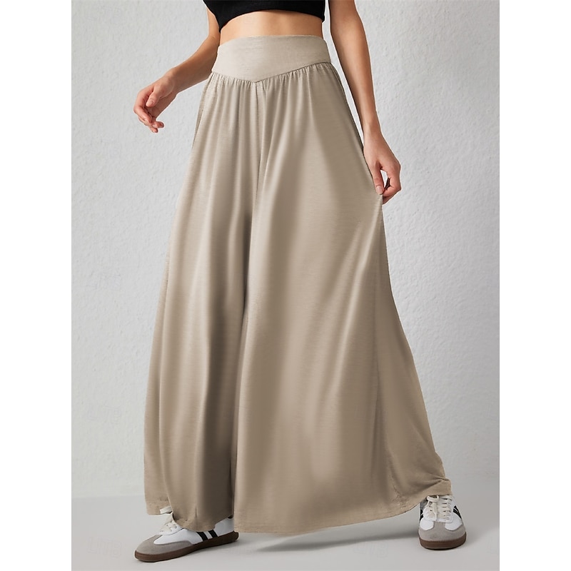 Women's Culottes Wide Leg Wide Leg Chinos Fashion Streetwear Lightweight Full Length High Waist Plain High Cut Comfort Outdoor Stretchy Vacation Street Daily Dark-Gray Pink Khaki Summer Spring Fall