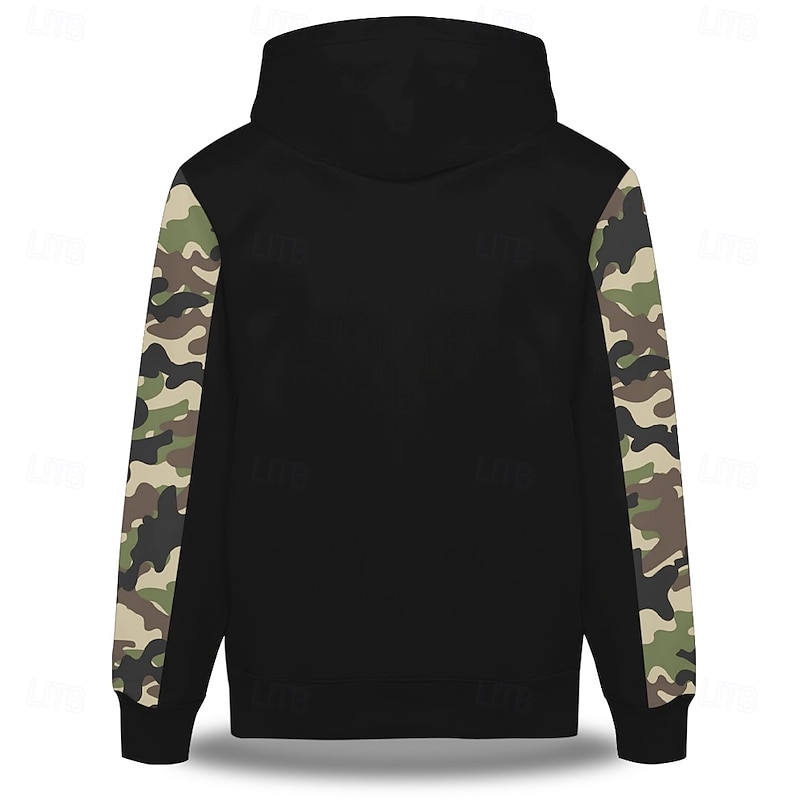 Men's Deer Hoodies Sweatshirt Ethnic Long Sleeve Crew Neck Holiday Hunting Black Navy Blue Drawstring Fall Winter Designer2