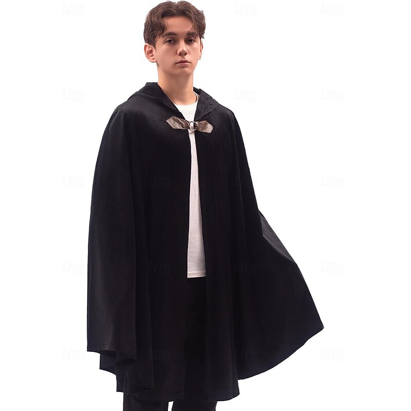 Retro Vintage Medieval Renaissance Cape Hooded Cloak Ranger Elven Fancy Dress Men's Celtic Viking Fantasy Halloween Carnival Masquerade Party LARP Adults' Cloak4