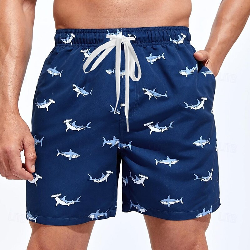Men's Shark Sea Creatures Swim Trunks Swim Shorts Board Shorts Mid Waist Streetwear Hawaiian Casual Vacation Daily Holiday Drawstring Elastic Waist 3D Print Designer Clothing Apparel2
