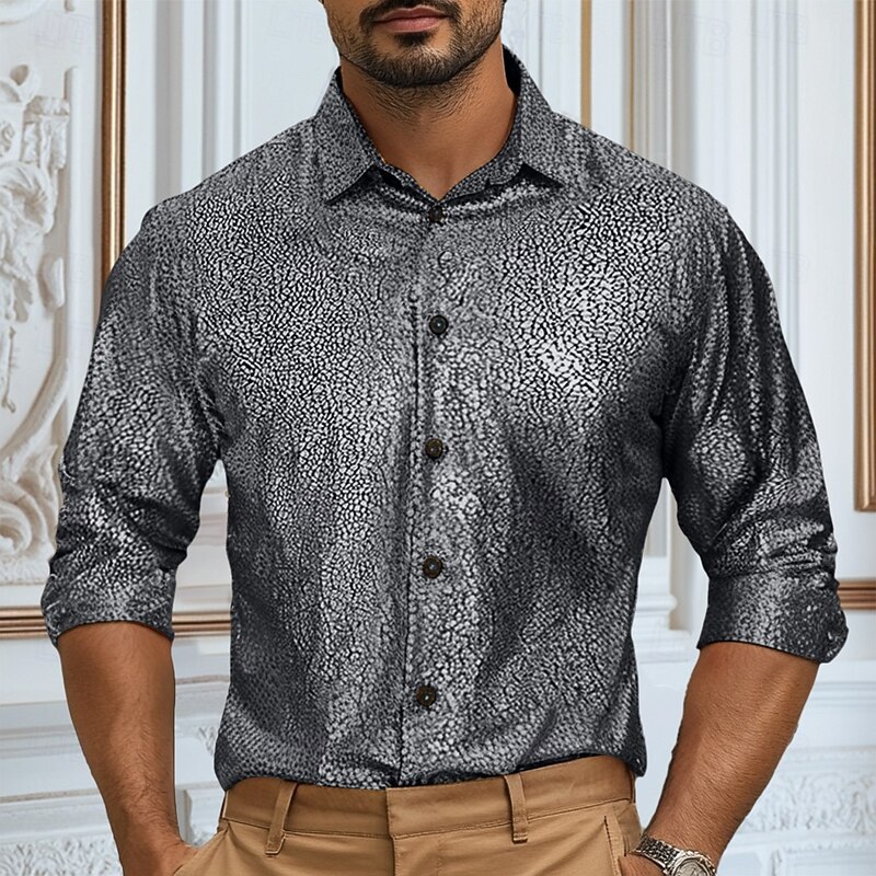 Men's Shirt Casual Shirt Black Purple Gold Gray Long Sleeve Solid Color Collar Performance Christmas Classic Style Clothing Apparel Christmas Vintage Party Disco