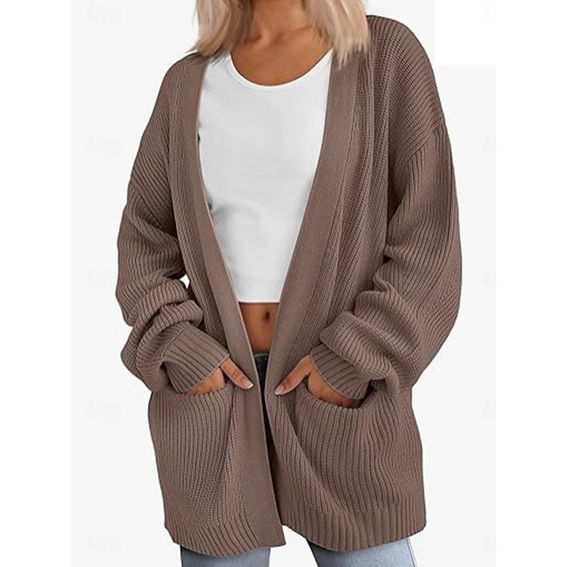 Women's Sweater Cardigan Elegant Fashion Streetwear Pure Color Open Front Pocket Knitted Long Sleeve Regular Tops Knit Outdoor Daily Weekend Pink Brown Fall Winter2