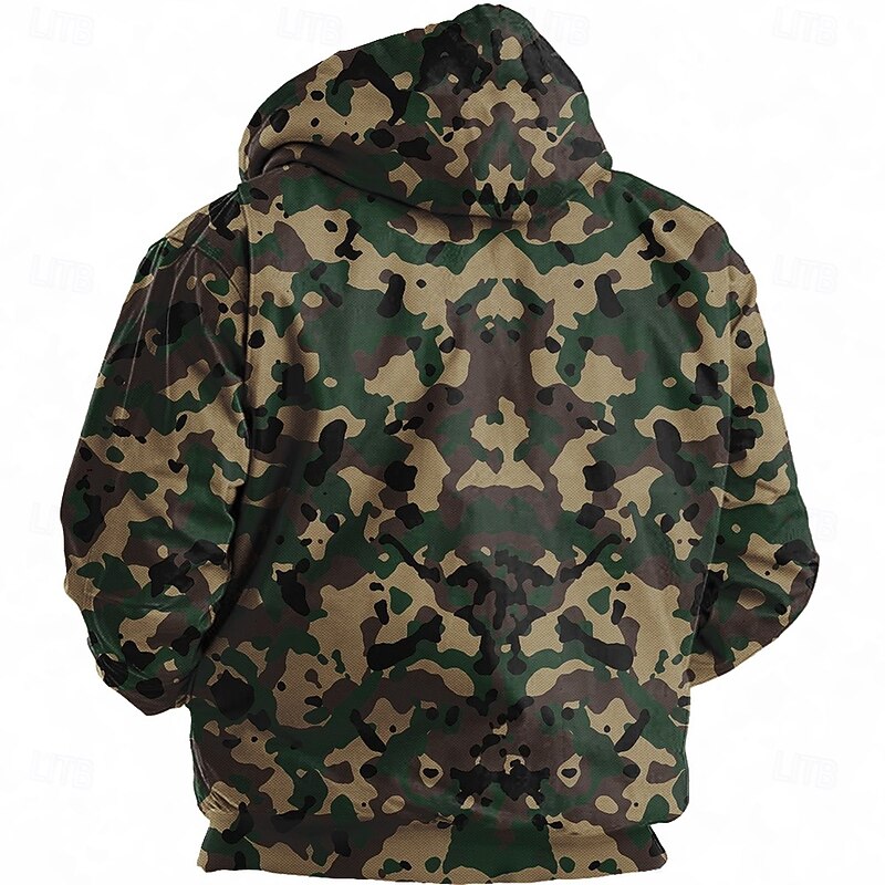 Men's Camo Camouflage Hoodie Sweatshirt Fashion Western Cowboy Long Sleeve Crew Neck Vacation Streetwear Green Zip Up Fall Winter Designer2