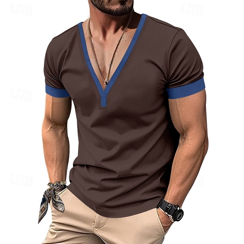 Men's T Shirt Tee Tee Top Long Sleeve Shirt Short Sleeve V Neck Spring &  Fall Plain Fashion Designer Basic Sexy Vacation Street Going out Black Brown Army Green Top Tee for Men4