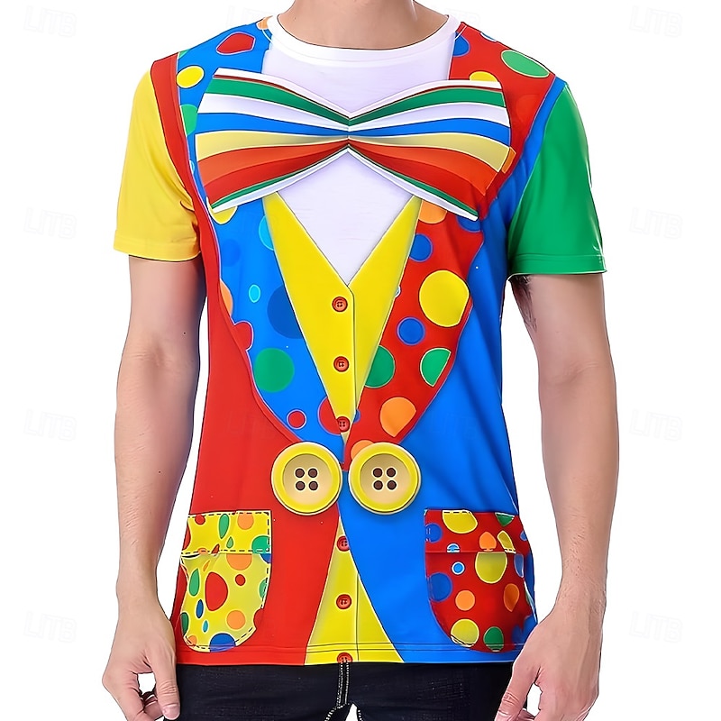 Mardi Gras Men's Tuxedo Costume T Shirt Short Sleeve T shirt 3D Print Crew Neck Shirt Exaggerated Designer Party Holiday Club Blue Summer Spring Clothing Apparel S M L XL XXL XXXL