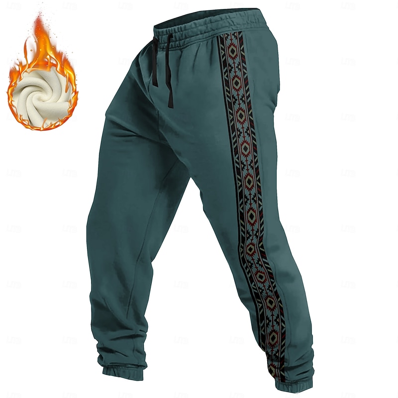 Men's Aztec Ethnic Sweatpants Trousers Fleece Sweatpants Drawstring Elastic Waist Vintage Casual Outdoor Holiday Streetwear Warm Fleece Lined Thermal Winter 3D Print Light Gray Black Wine2