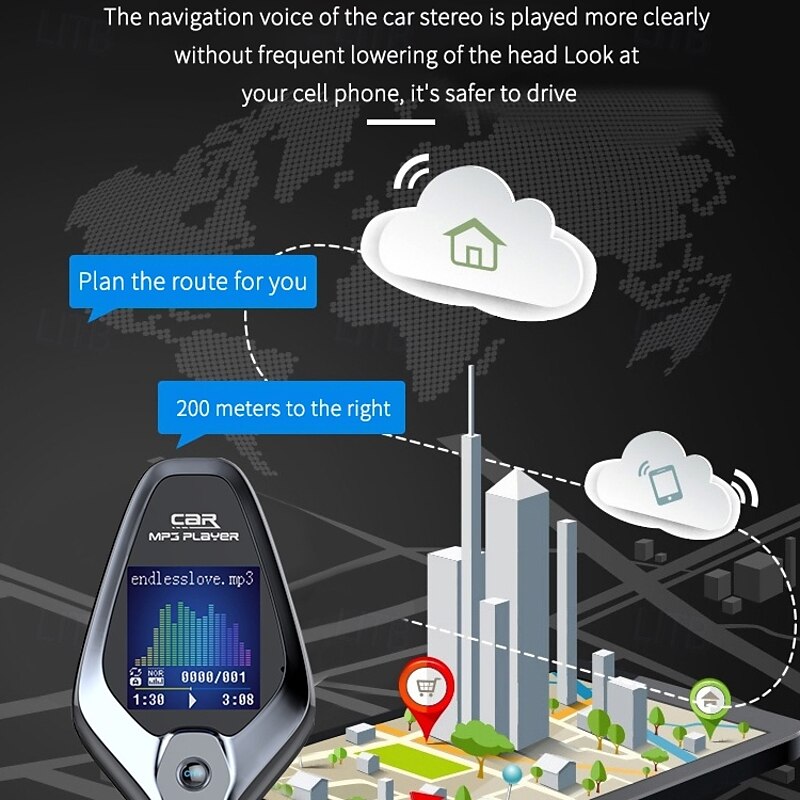 FM Transmitter for Car Wireless Bluetooth 5.0 in-Car Radio Adapter Audio Receiver with 1.44 Inch Color Screen QC 3.0 Dual USB Car Charger AUX Input/Output TF Card Mp3 Player3