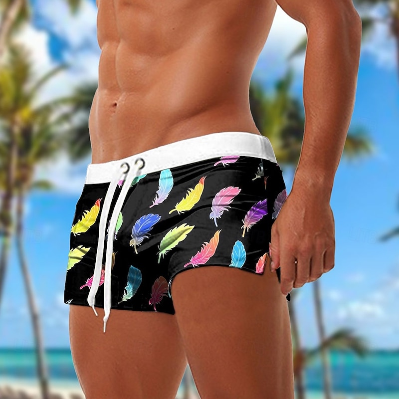 Men's Feathers Dazzle color Swim Trunks Swim Shorts Board Shorts Mid Waist Fashion Designer Surfing Holiday Beach Drawstring Pocket Elastic Waist Designer Clothing Apparel
