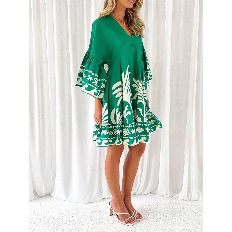 Women's Mini Dress Petite Dress Casual Dress Boho Dress Vintage Casual Vacation Daily Regular Fit Floral 3/4 Length Sleeve V Neck Green Spring Fall4