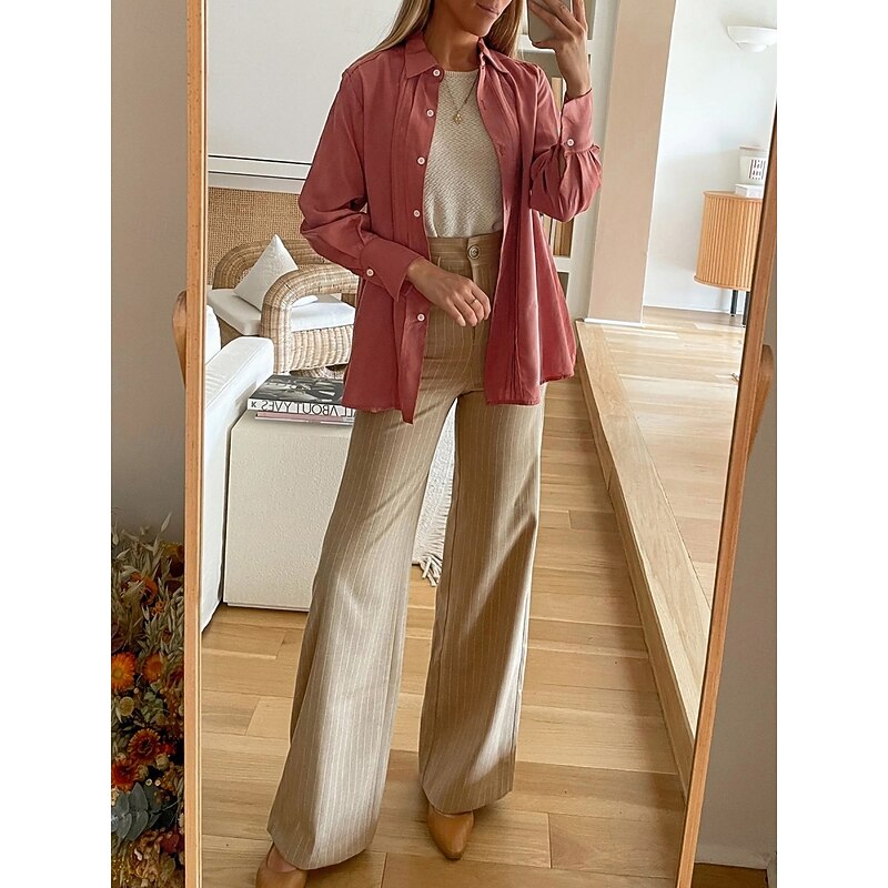 Women's Shirt Jacket Warm Breathable Buttons Pocket Casual Plain Vacation Street Daily Wear Going out Single Breasted Regular Turndown Regular Fit Long Sleeve Outerwear Red Fall Winter3