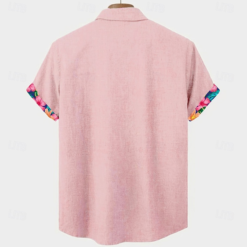 Men's Florals Casual Shirt Summer Hawaiian Shirt Aloha Shirt Short Sleeve Hawaiian Resort Vacation Causal Casual Summer Spring Turndown Button Up White Pink Blue2