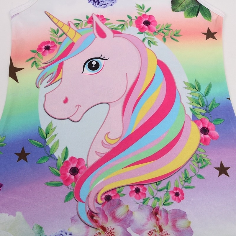 Kids Girls' Dress Unicorn Sleeveless Outdoor Casual Fashion Adorable Polyester Above Knee Casual Dress A Line Dress Summer Spring 4 years+ Purple4
