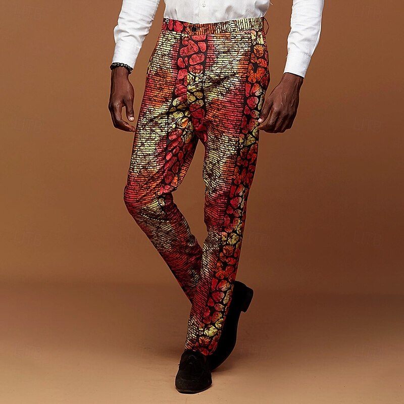 Men's Graphic Snake Print Dress Pants Mid Waist Vintage Casual Outdoor Vacation Home Zipper Pocket Summer Spring Fall 3D Print Red3