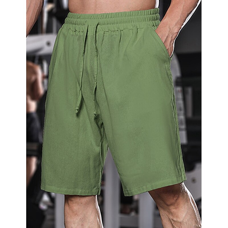 Men's Shorts Linen Shorts Summer Shorts Beach Shorts Baggy Shorts Drawstring Elastic Waist Plain Comfort Breathable Knee Length Yoga Running Gym Casual Athleisure Black Sky Blue4