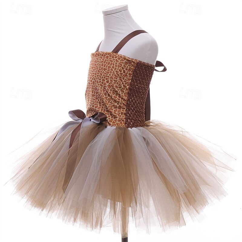 Kids Girls' Cosplay Dress Party Dress Giraffe Sleeveless Performance Birthday Mesh Beautiful Sweet Polyester Knee-length Party Dress Swing Dress A Line Dress Summer 4-12 Years Brown3