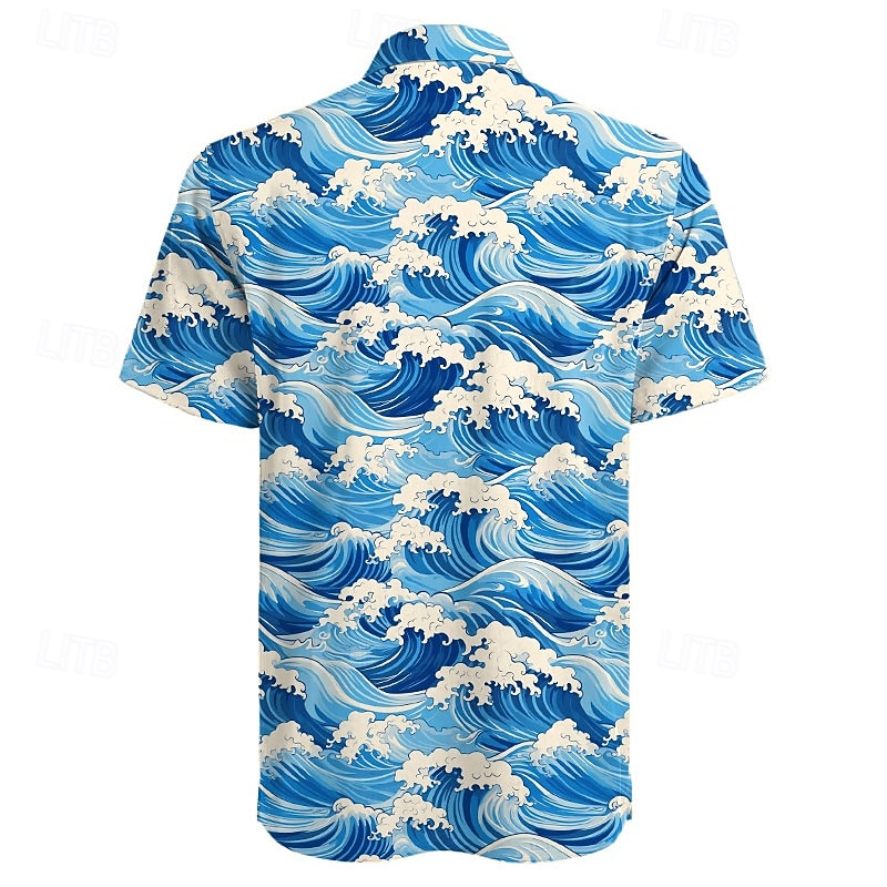 Men's Spray Casual Shirt Summer Hawaiian Shirt Aloha Shirt Short Sleeve Hawaiian Resort Vacation Causal Casual Summer Spring Turndown Button Up Light Blue Blue2