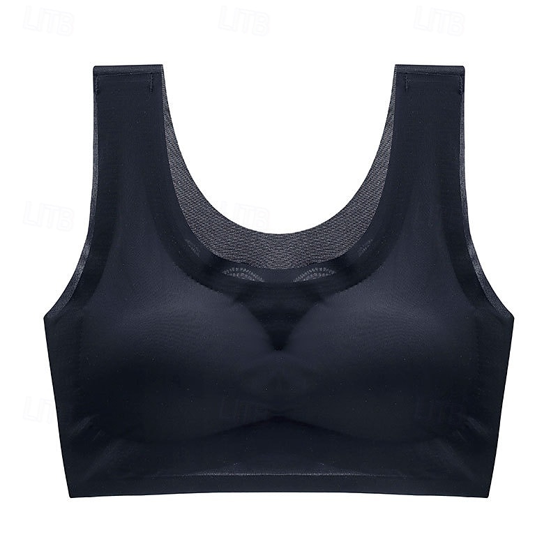 Women's Light Support Sports Bra Running Bra Removable Pad Wirefree Top Padded Plus Size Fitness Gym Workout Leisure Sports Breathable Soft Seamless Spandex Aqua Blue Black Pink Solid Colored