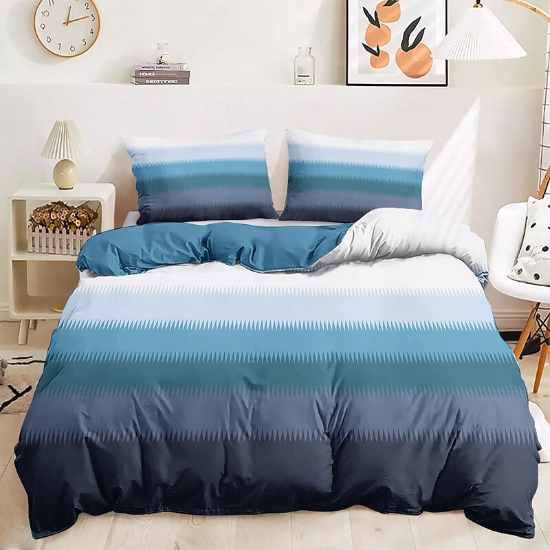Duvet Cover Set with Casual Color Block Print, 100% Cotton, Soft and Breathable Fabric, Includes Duvet Cover and Pillowcases, Hypoallergenic and Skin-Friendly, Machine Washable, Durable, Comfortable