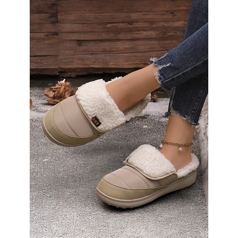 Women's Cozy Beige Fuzzy Slippers with Soft Fleece Lining - Perfect for Winter Relaxing at Home3