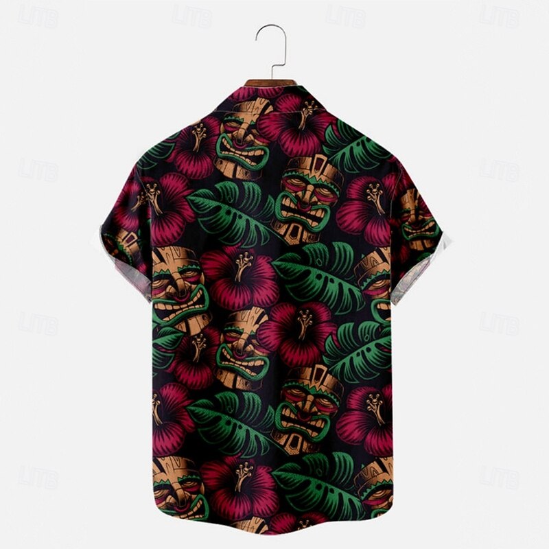 Men's Tribal Totem Casual Shirt Button Up Shirt Aloha Shirt Short Sleeve Abstract Casual Causal Casual Summer Spring Turndown Button Up Red2