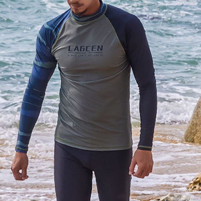 Men's Athletic Swimwear Swim Shirt Long Sleeve Sun Shirt Top Swimming Surfing Beach Water Sports Printed Summer Spring3
