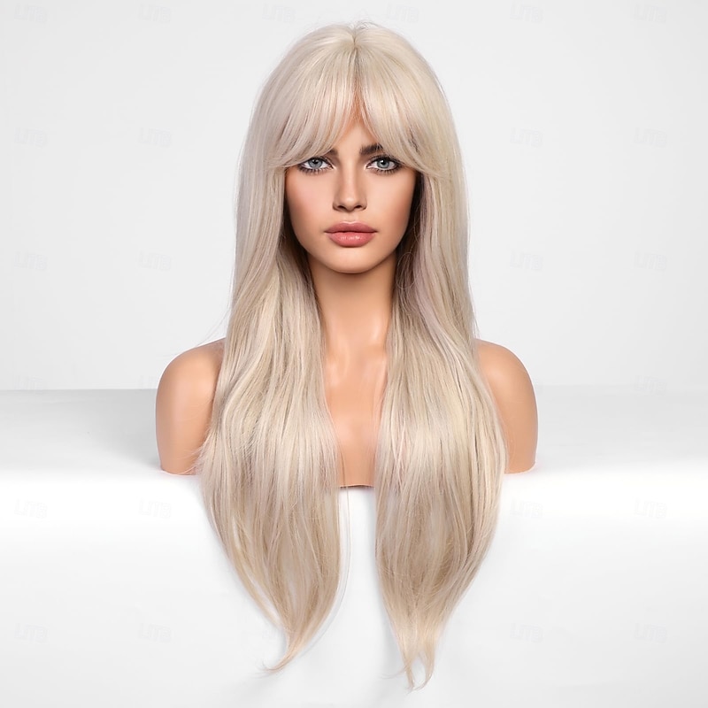 Wig with Curtain Bangs Long Wigs for Women Natural Straight Synthetic Wig for Daily Use Cosplay4