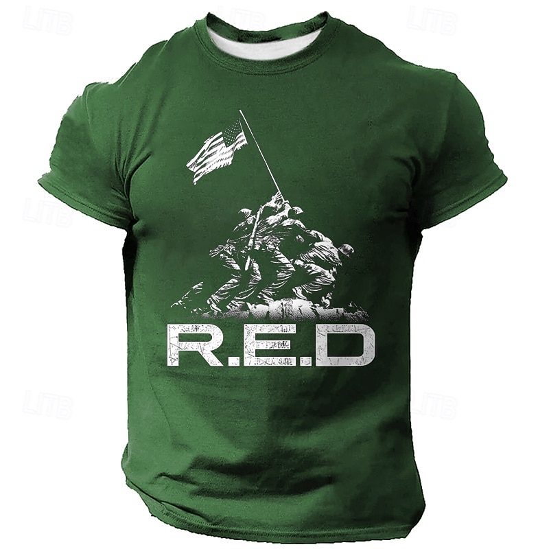 Veterans Day Men's Patriot Patriotic Veteran American US Flag Red T Shirt Short Sleeve T shirt 3D Print Crew Neck Shirt Daily Military Street Daily Black Red Blue Summer Spring Clothing Apparel S M2