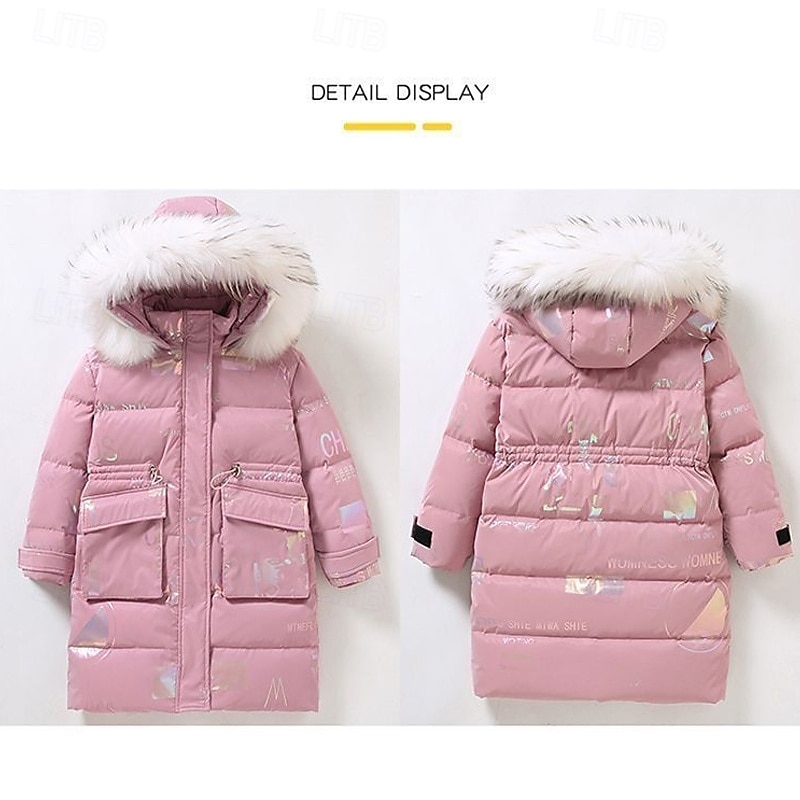 Kids Girls' Waterproof Puffer Jacket Kids Puffer Jacket Active Outdoor Cotton Coat Outerwear 4-13 Years Fall Black Pink Green2
